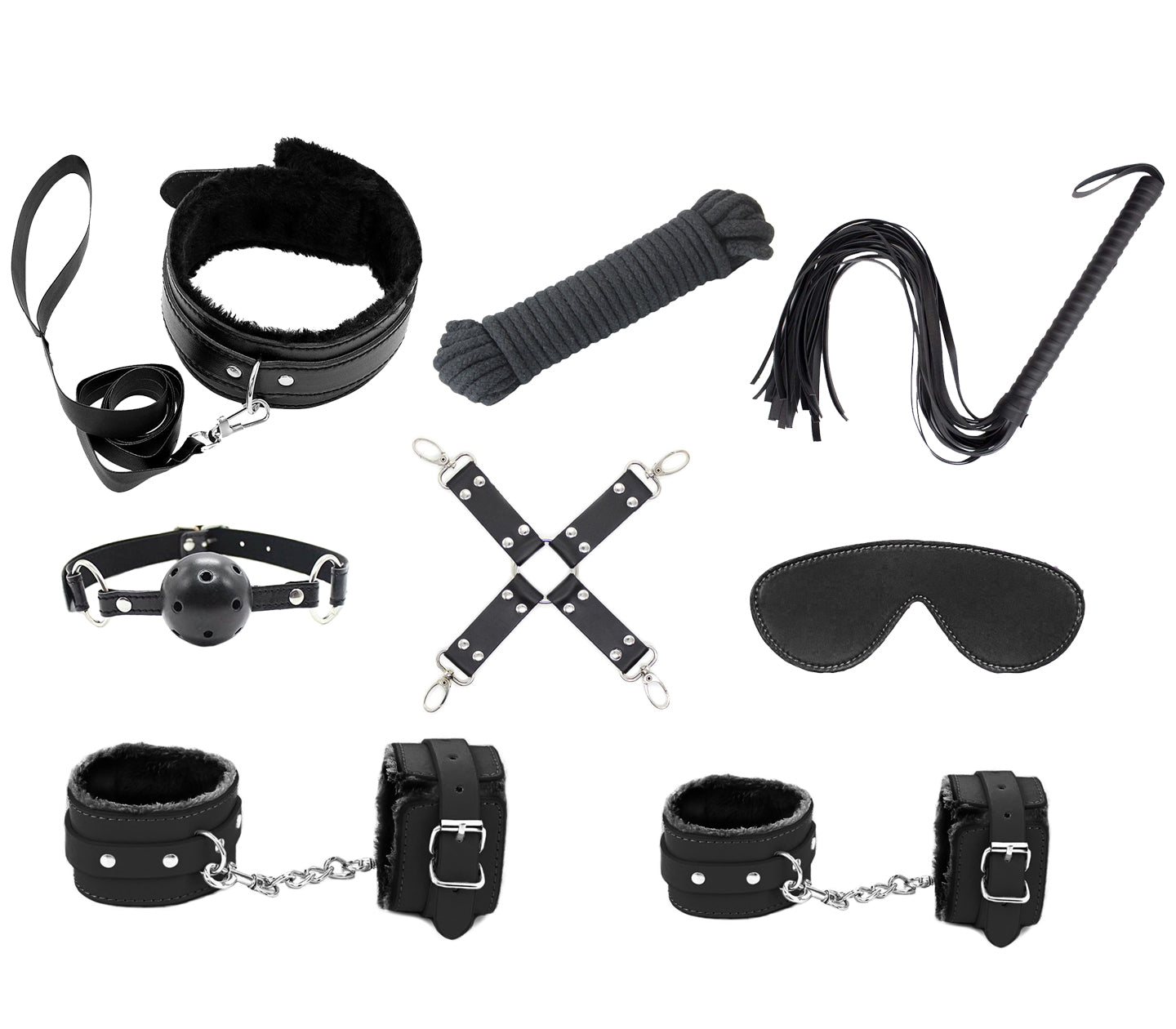 LOVE IN LEATHER 9 PIECE BONDAGE KIT BLACK