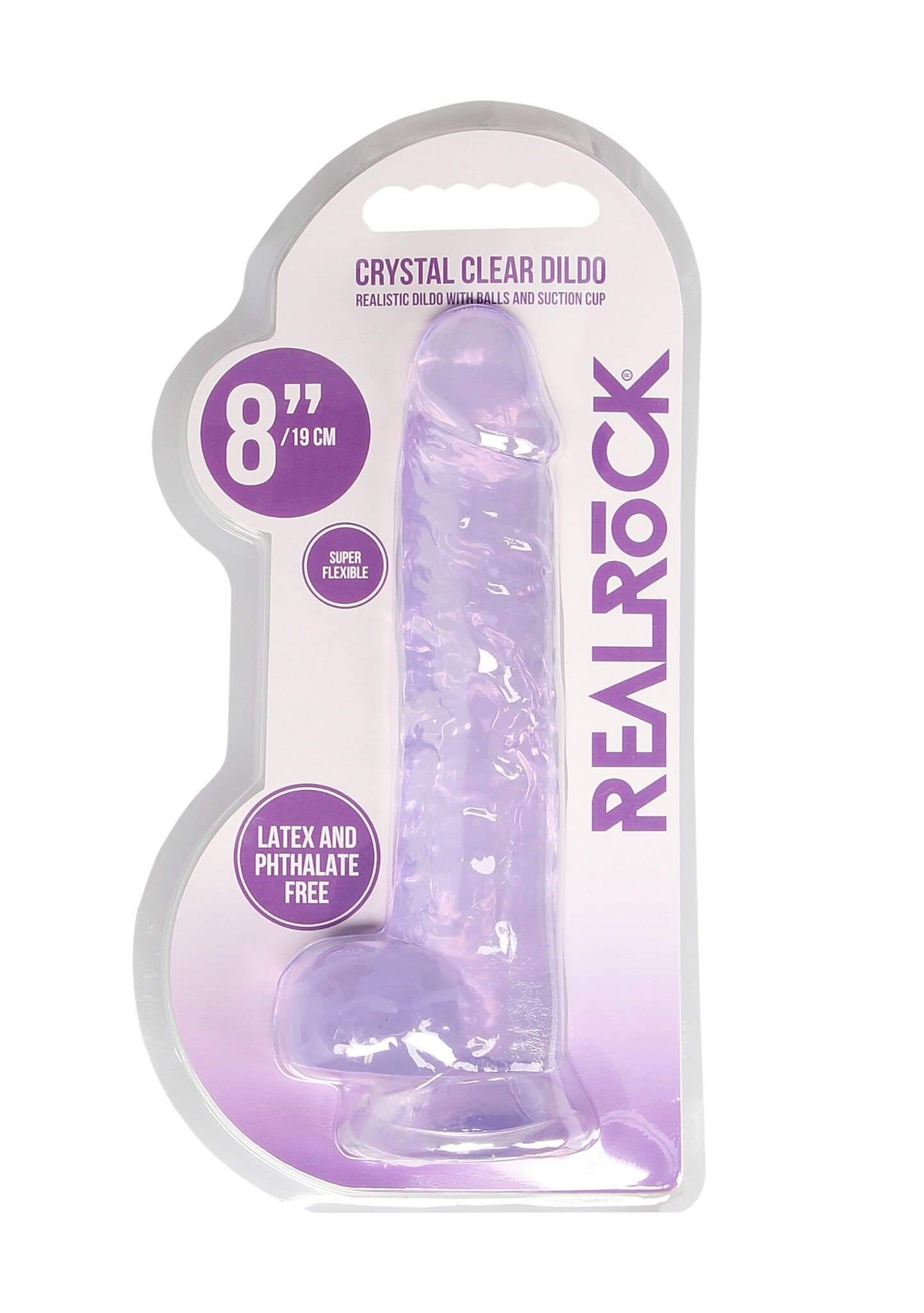 REAL ROCK CRYSTAL CLEAR DILDO 8 INCH PURPLE